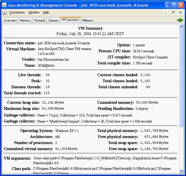 The JConsole VM Summary tab.